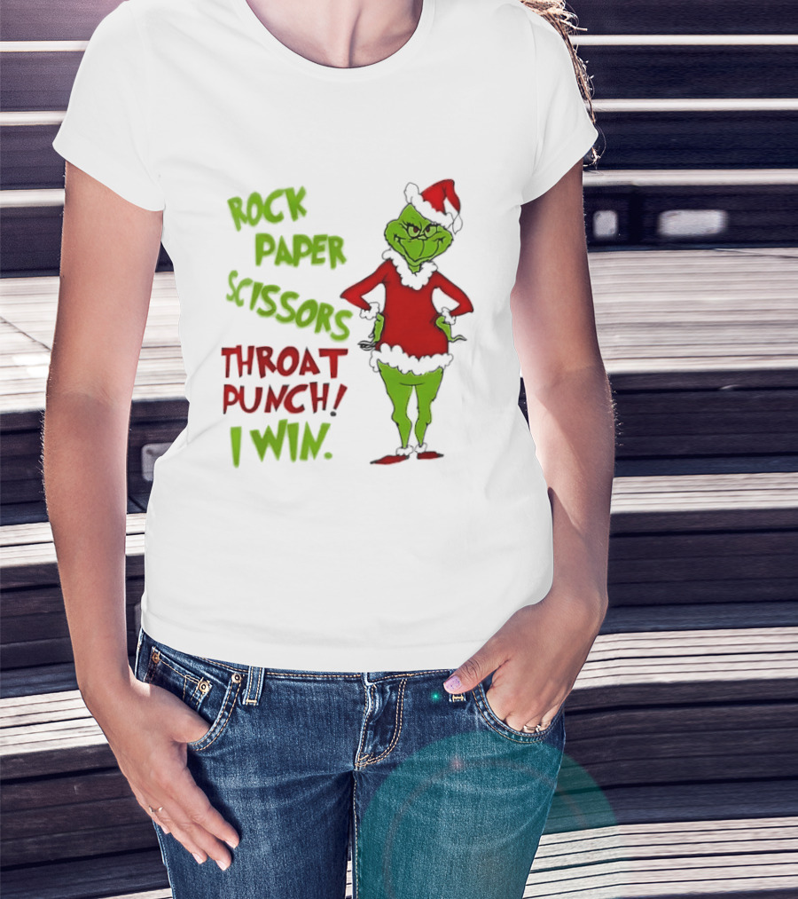 Grinch Rock Paper Scissors Throat Punch I Win Christmas 2026 T-Shirt