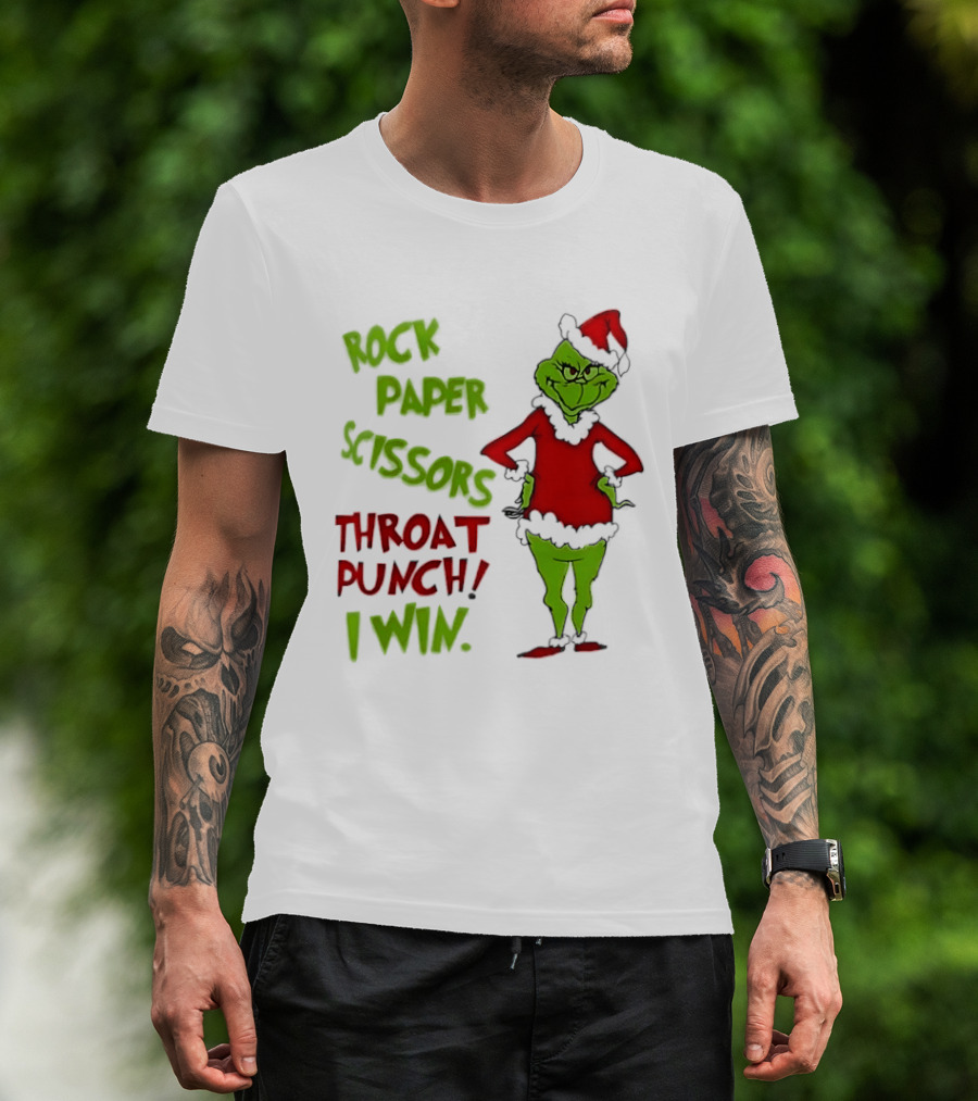 Grinch Rock Paper Scissors Throat Punch I Win Christmas 2026 T-Shirt