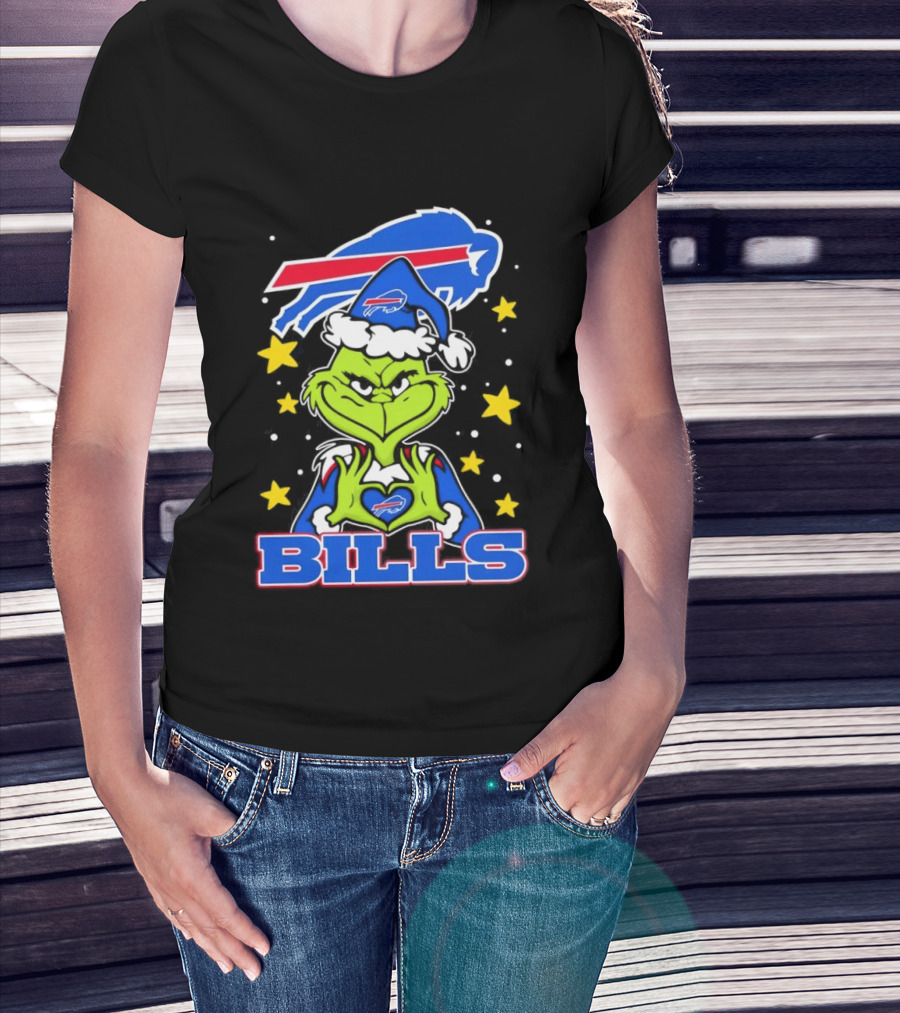 Grinch Heart Hands Christmas Buffalo Bills Football Holiday T-Shirt
