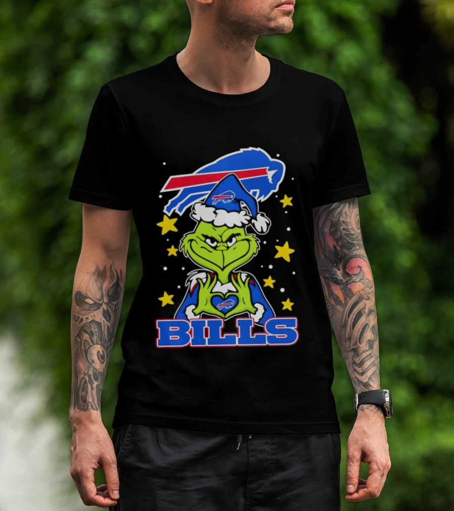 Grinch Heart Hands Christmas Buffalo Bills Football Holiday T-Shirt