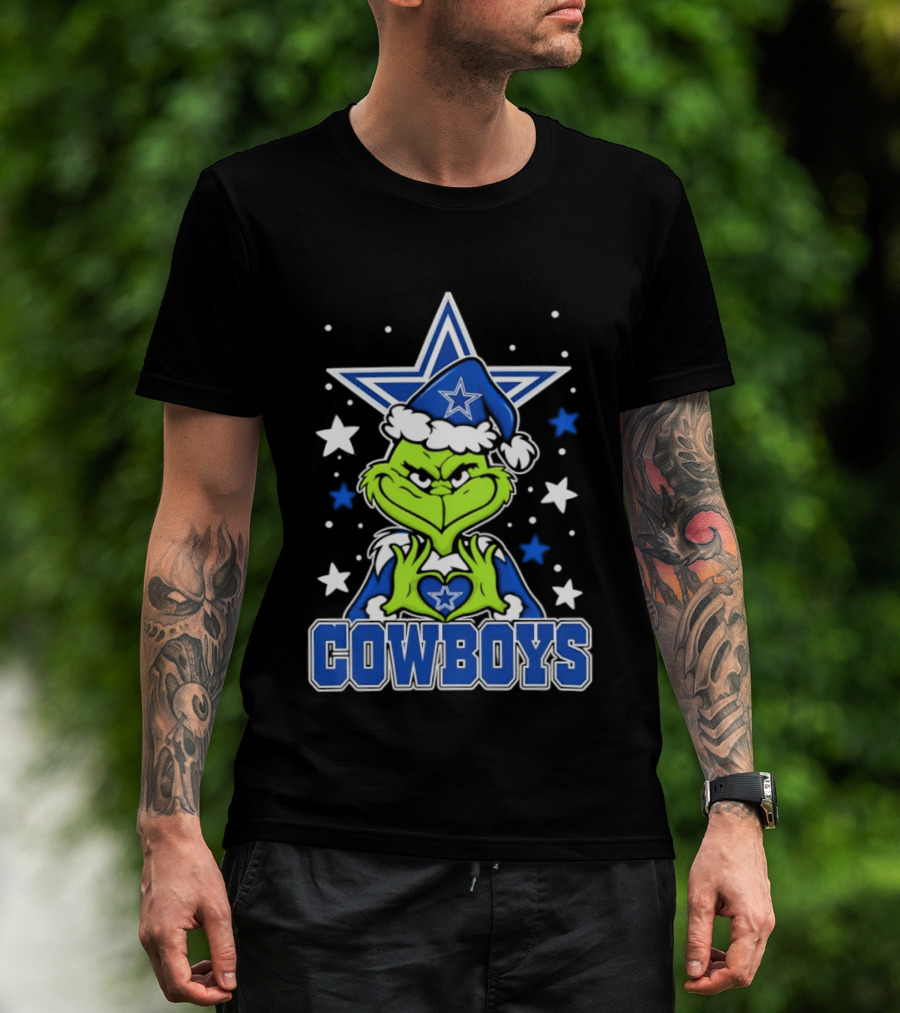 Grinch Hands Heart Love Dallas Cowboys Football Christmas T-Shirt