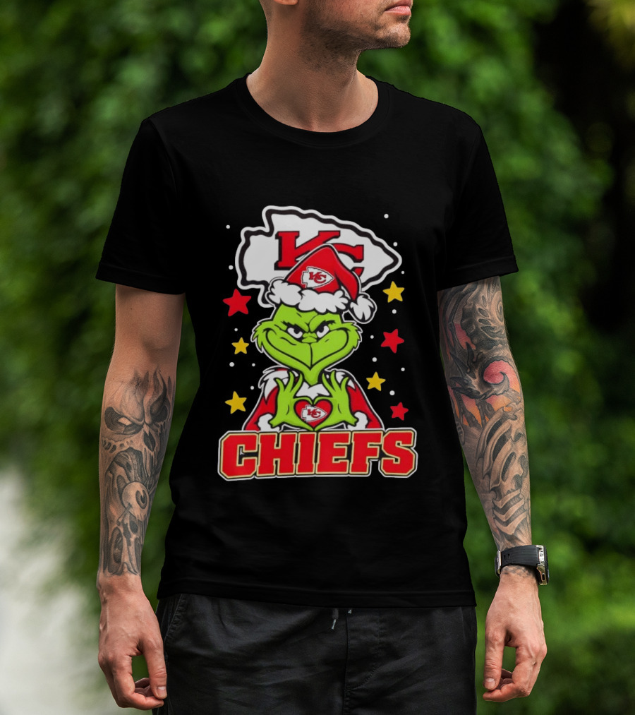 Grinch Heart Love Kansas City Chiefs Christmas Football T-Shirt