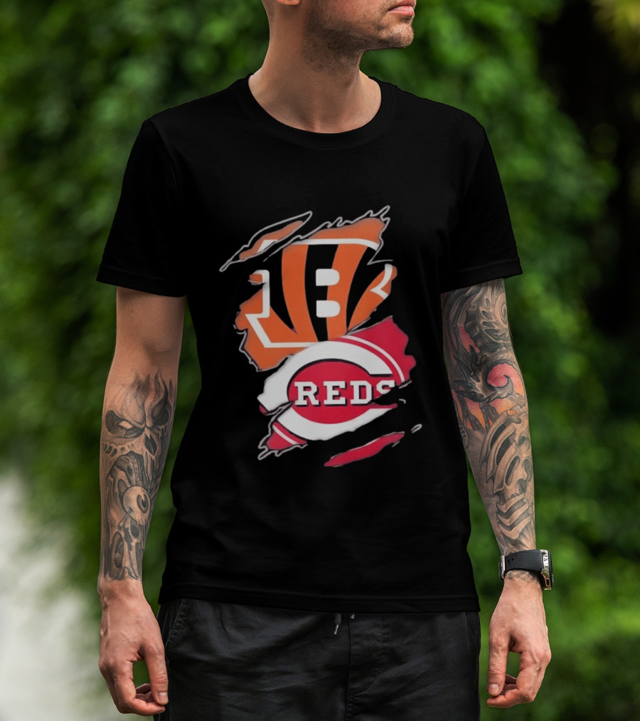 Cincinnati Bengals Reds Distressed Logo Sports Fusion T-Shirt