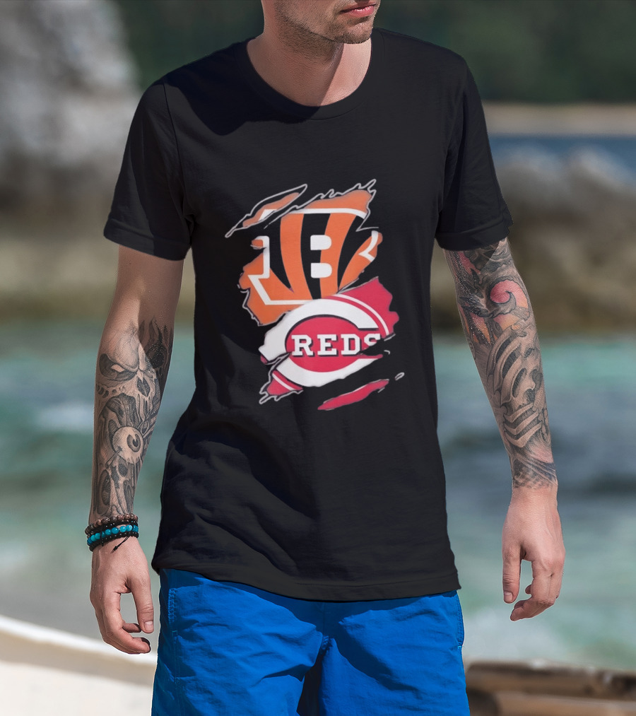 Cincinnati Bengals Reds Distressed Logo Sports Fusion T-Shirt