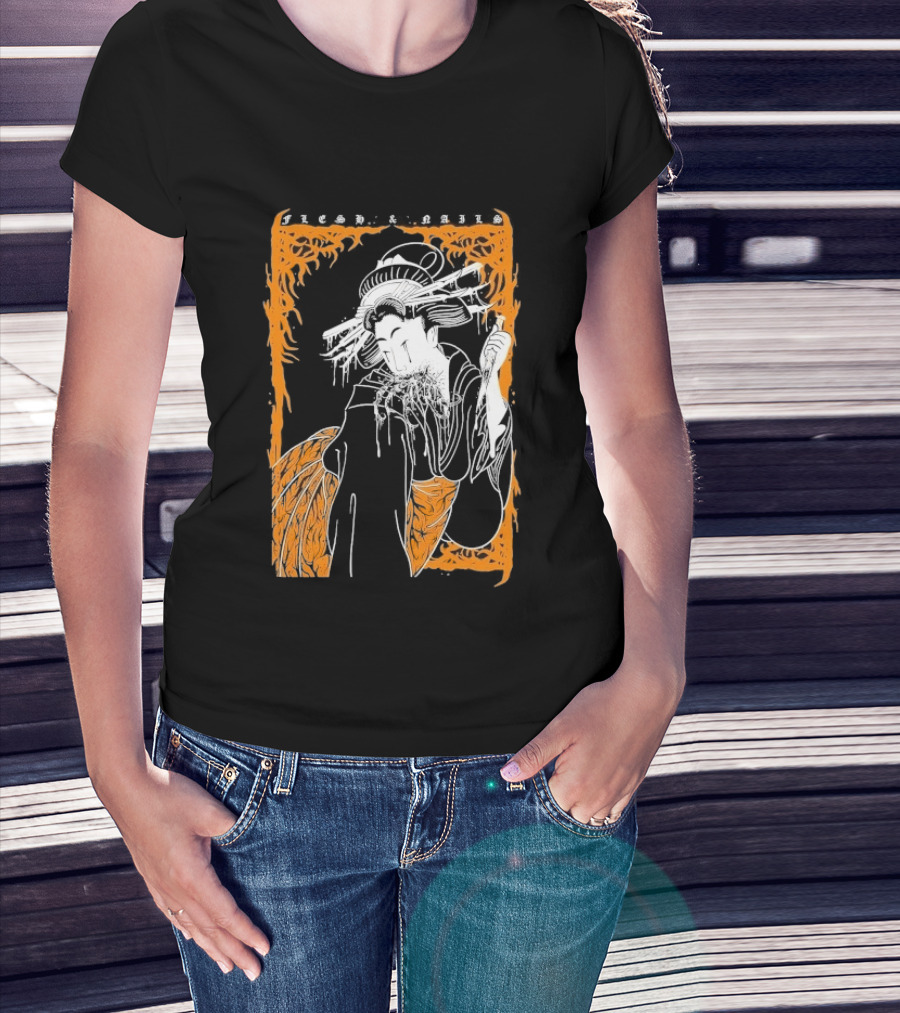 Distant Flesh And Falls Geisha Vintage Oriental Motif T-Shirt