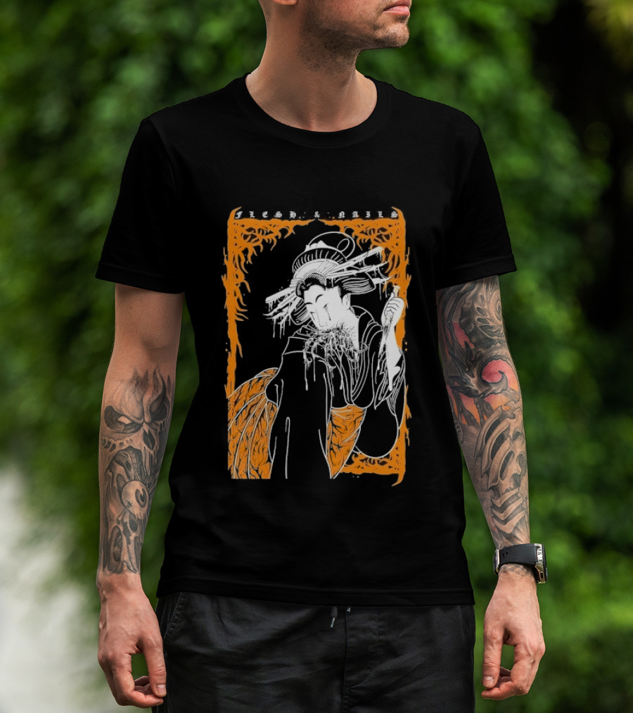 Distant Flesh And Falls Geisha Vintage Oriental Motif T-Shirt