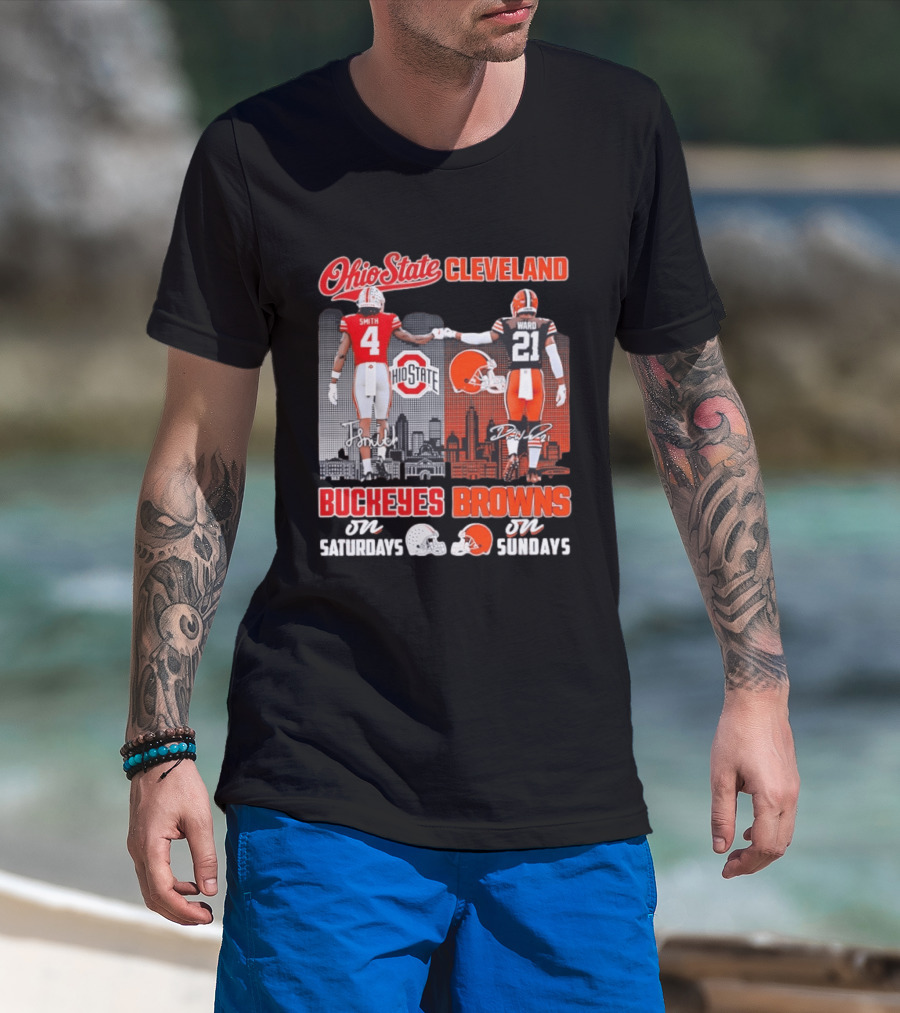 Ohio State Buckeyes Saturdays Cleveland Browns Sundays Ohio State Cleveland Smith Ward T-Shirt