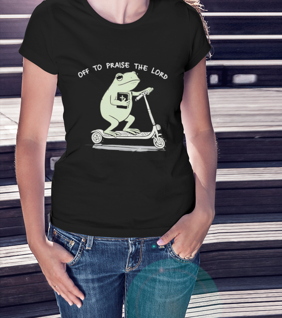 Off To Praise The Lord Frog On Scooter T-Shirt