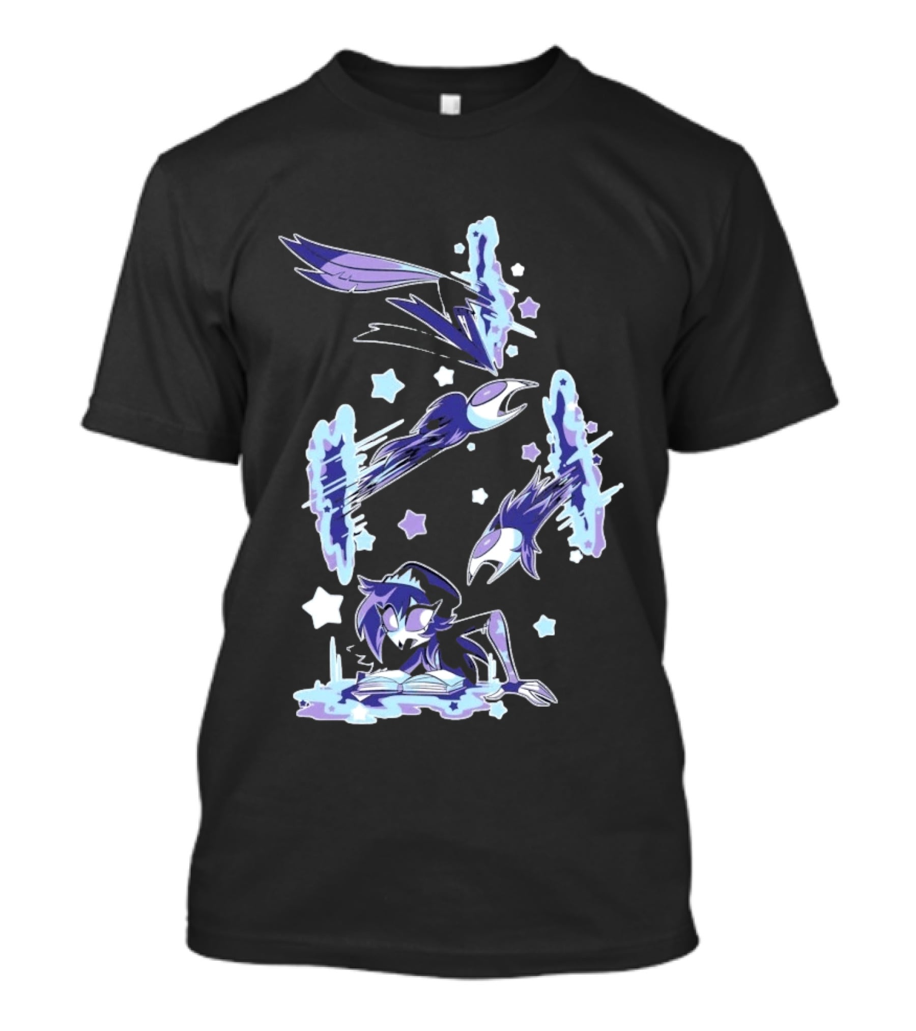 Shark Robot Octavia Portal Animated Illustration With Stars And Blue Avian T-Shirt