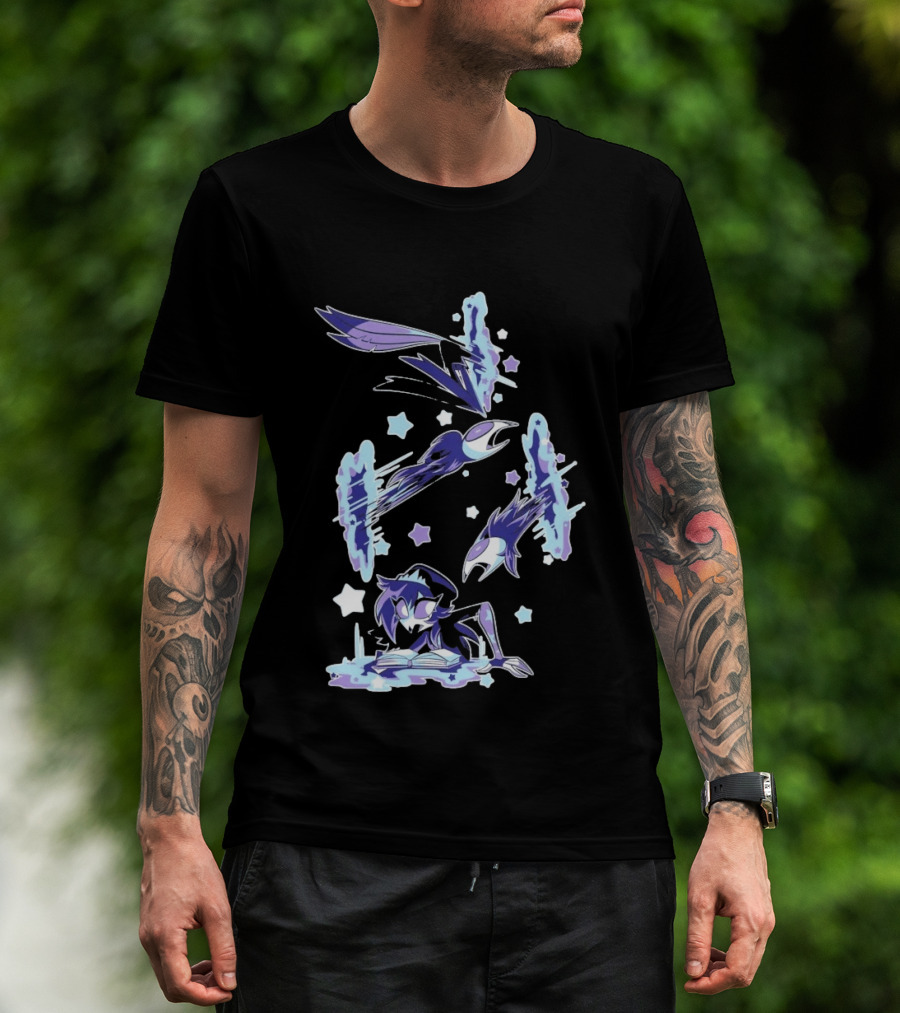 Shark Robot Octavia Portal Animated Illustration With Stars And Blue Avian T-Shirt