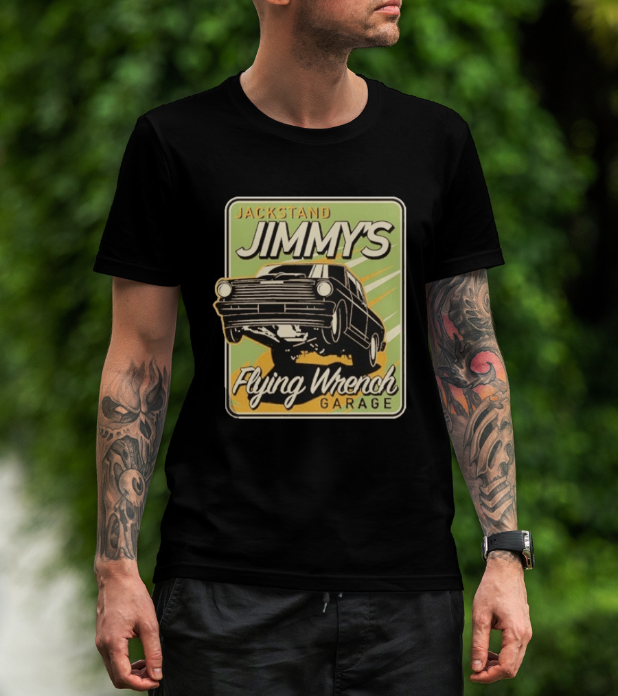 Jackstand Jimmy's Flying Wrench Garage Vintage Hot Rod Art Cleetus McFarland T-Shirt
