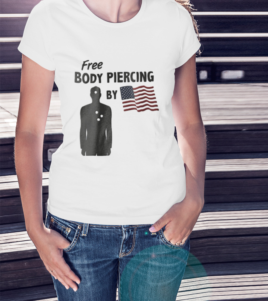 Free Body Piercing By Bullet Holes USA Flag T-Shirt