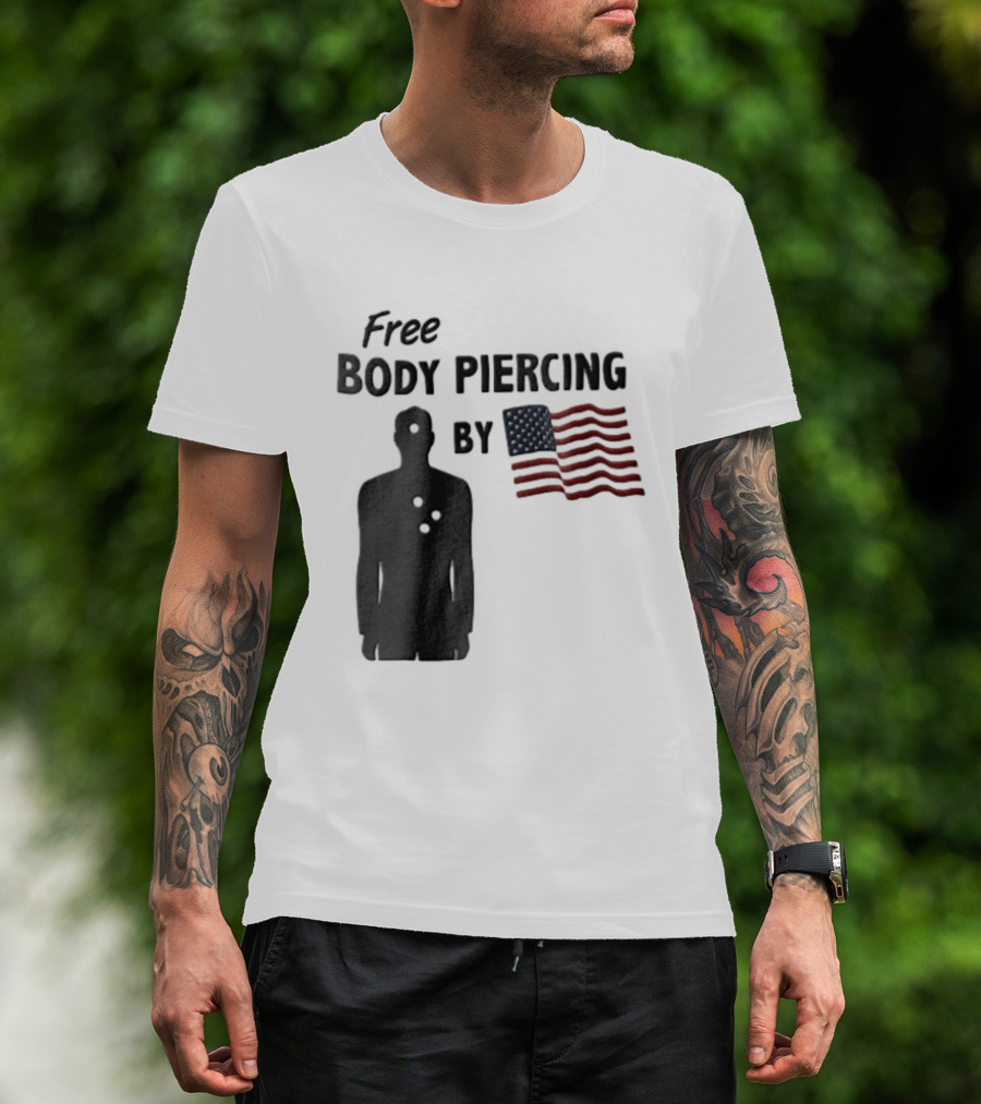 Free Body Piercing By Bullet Holes USA Flag T-Shirt