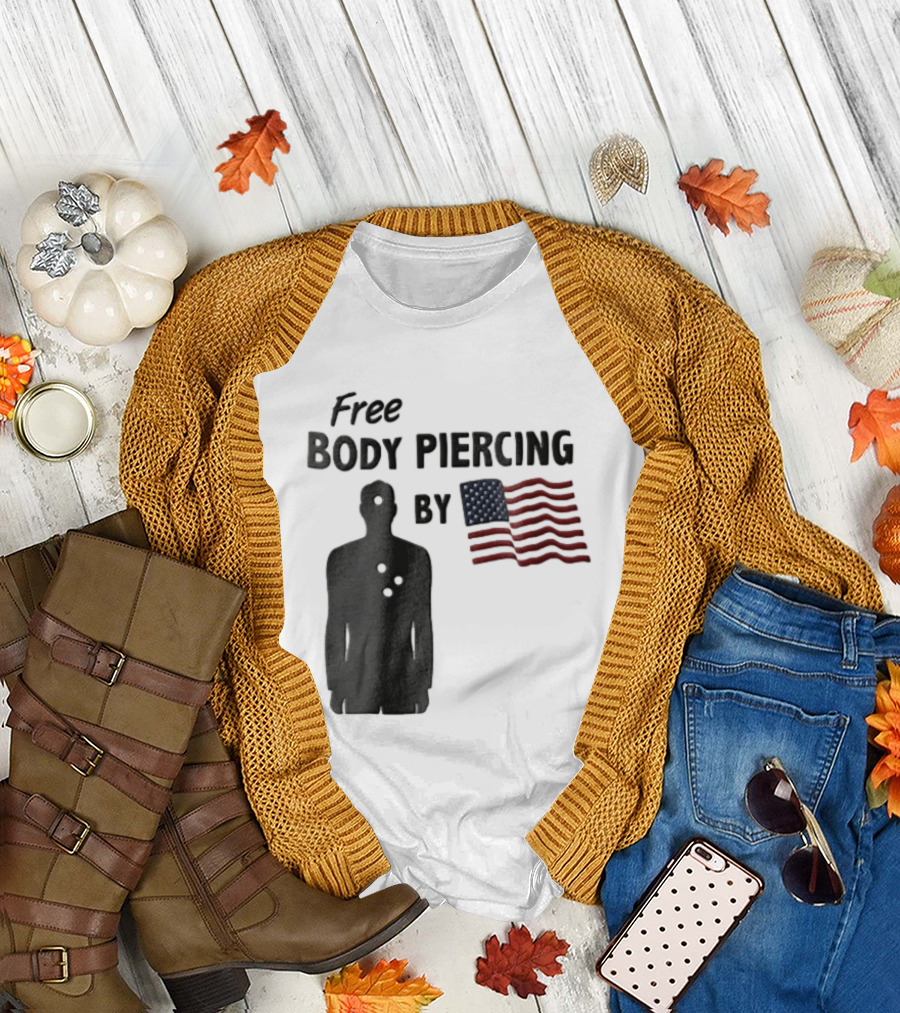 Free Body Piercing By Bullet Holes USA Flag T-Shirt