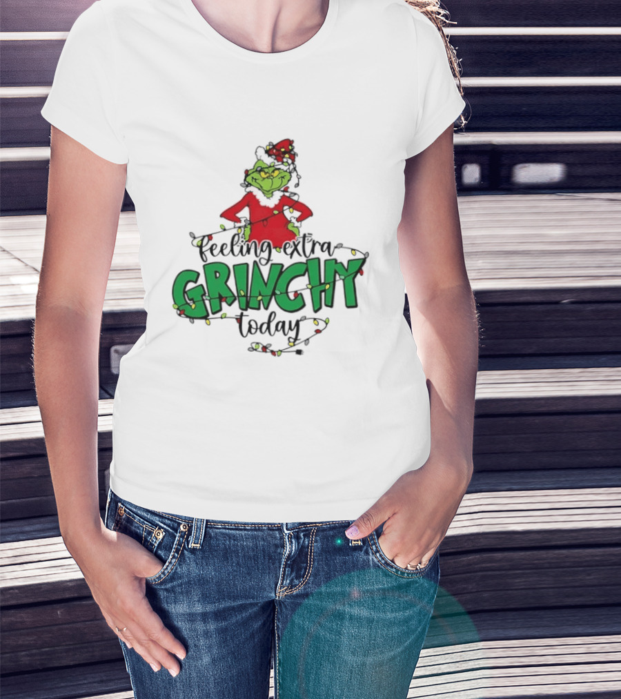 Feeling Extra Grinchy Today Christmas Lights Grinch T-Shirt