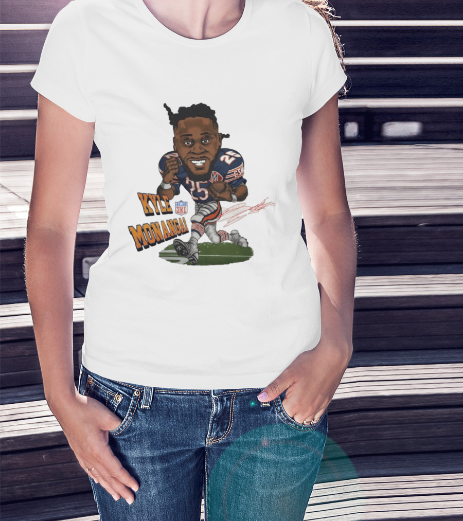 Kyle Monangai No 25 Chicago Bears Caricature Football T-Shirt