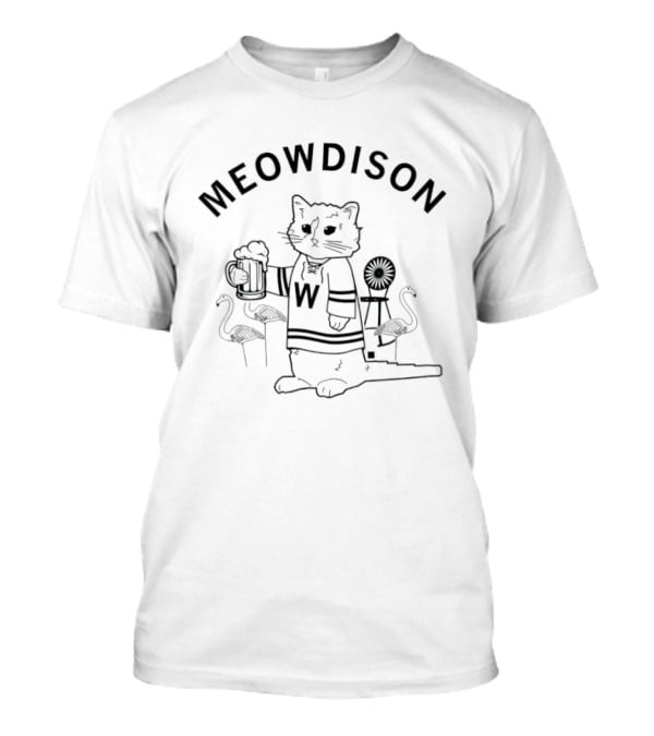 Meowdison Cat W Hockey Jersey With Beer And Flamingos T-Shirt