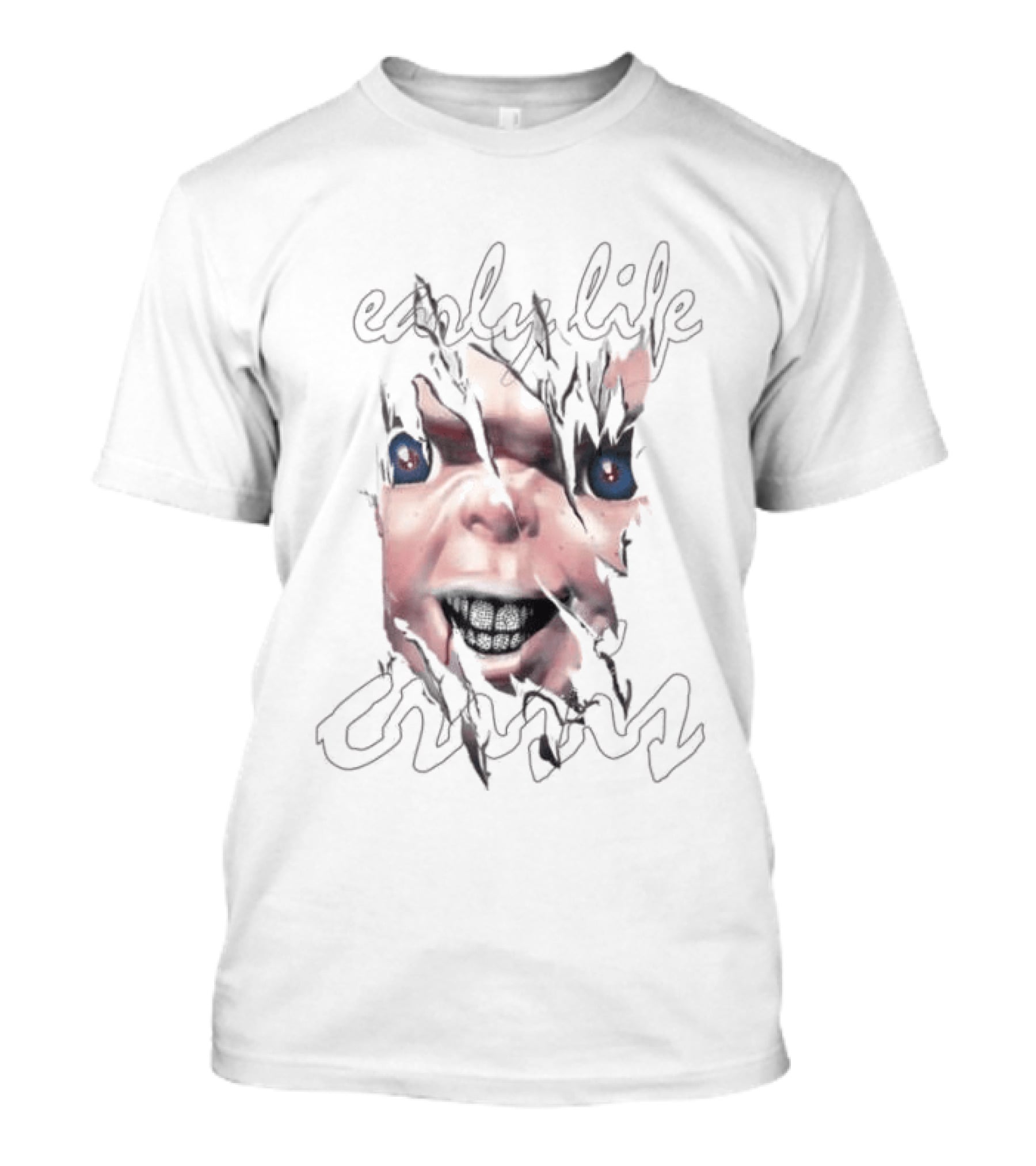 Nettspend Store Early Life Crisis Chucky Face Tear Effect T-Shirt