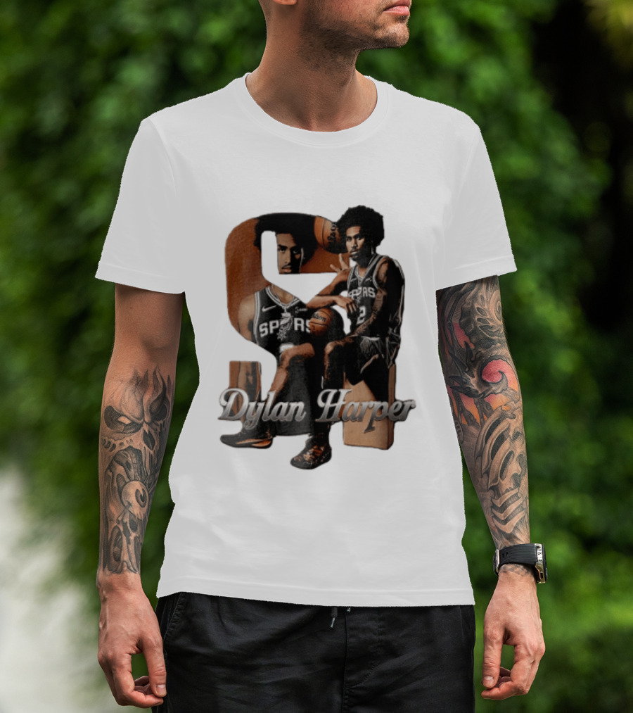 San Antonio Spurs Dylan Harper 2 Sitting Holding Basketball T-Shirt