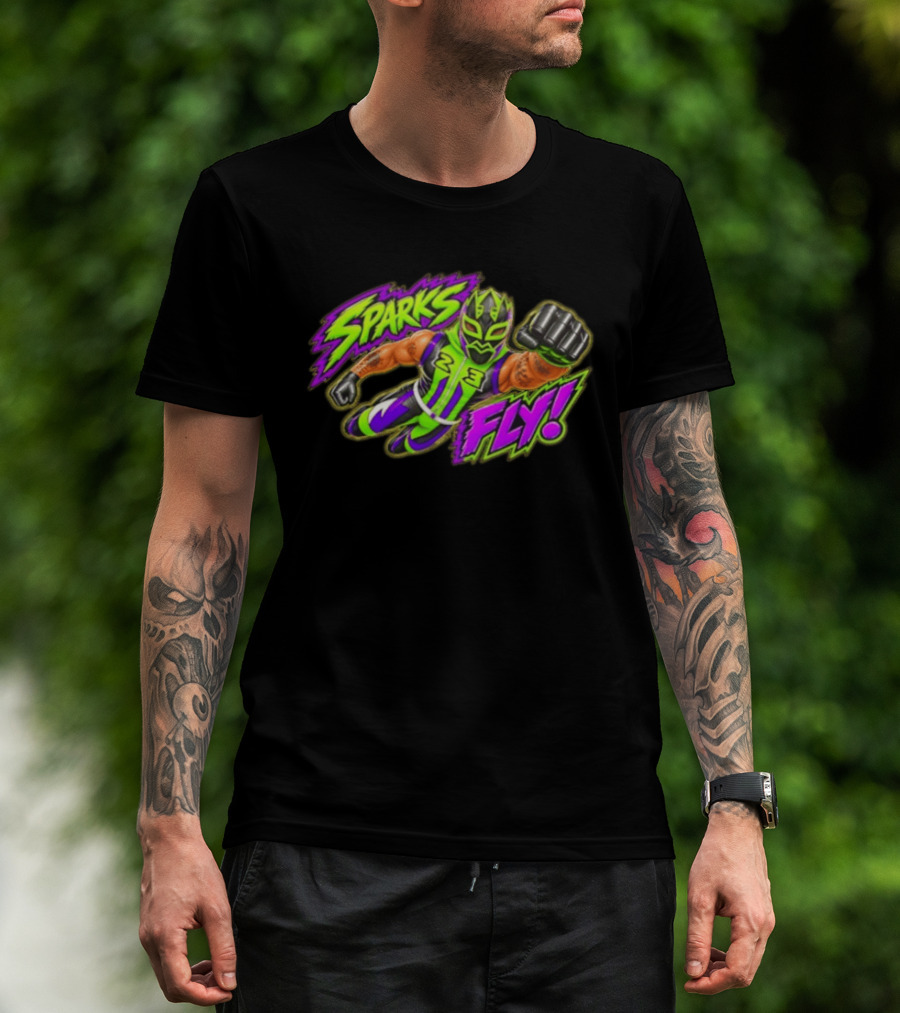 Elijah Sparks Fly Wrestling Luchador Action Green Purple Masked Superhero T-Shirt