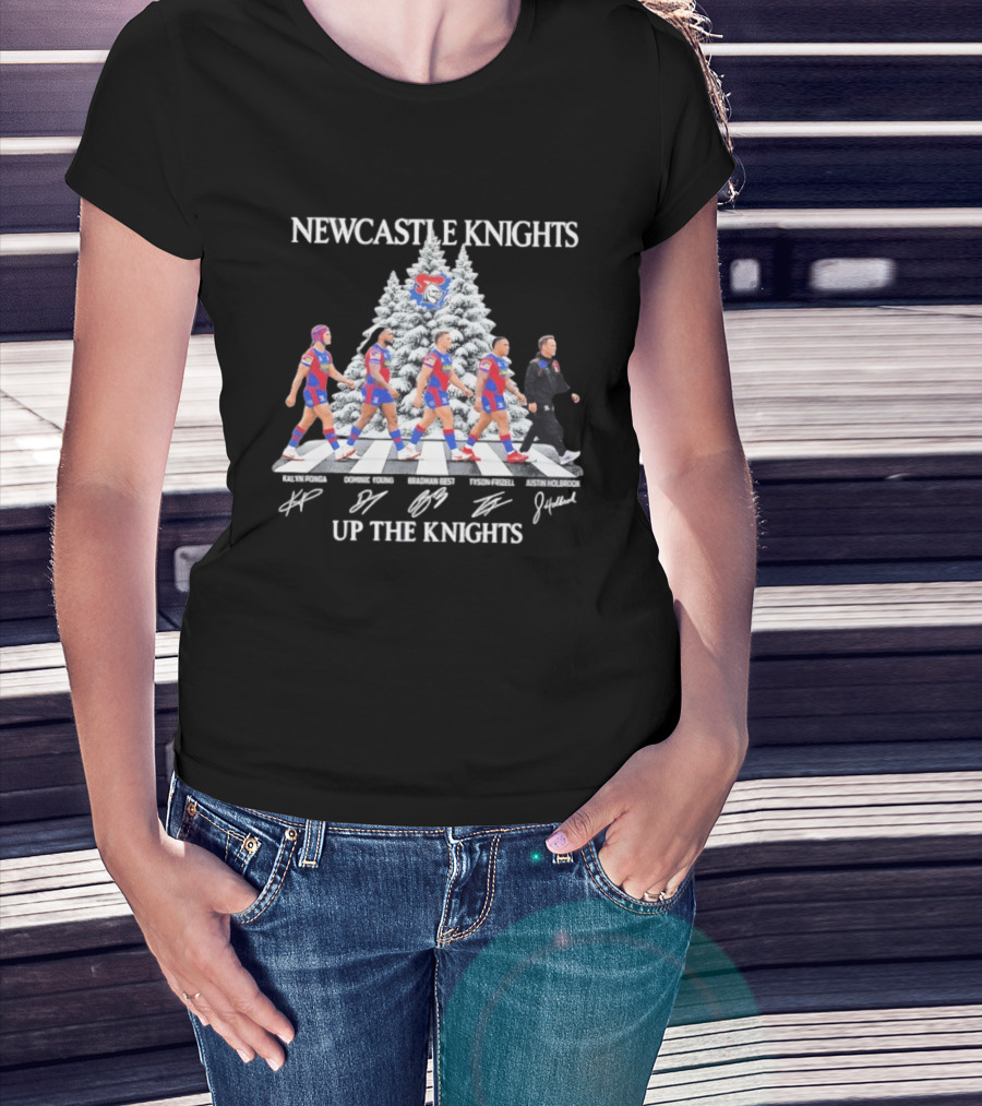 Newcastle Knights Up The Knights Abbey Road Christmas Signatures T-Shirt