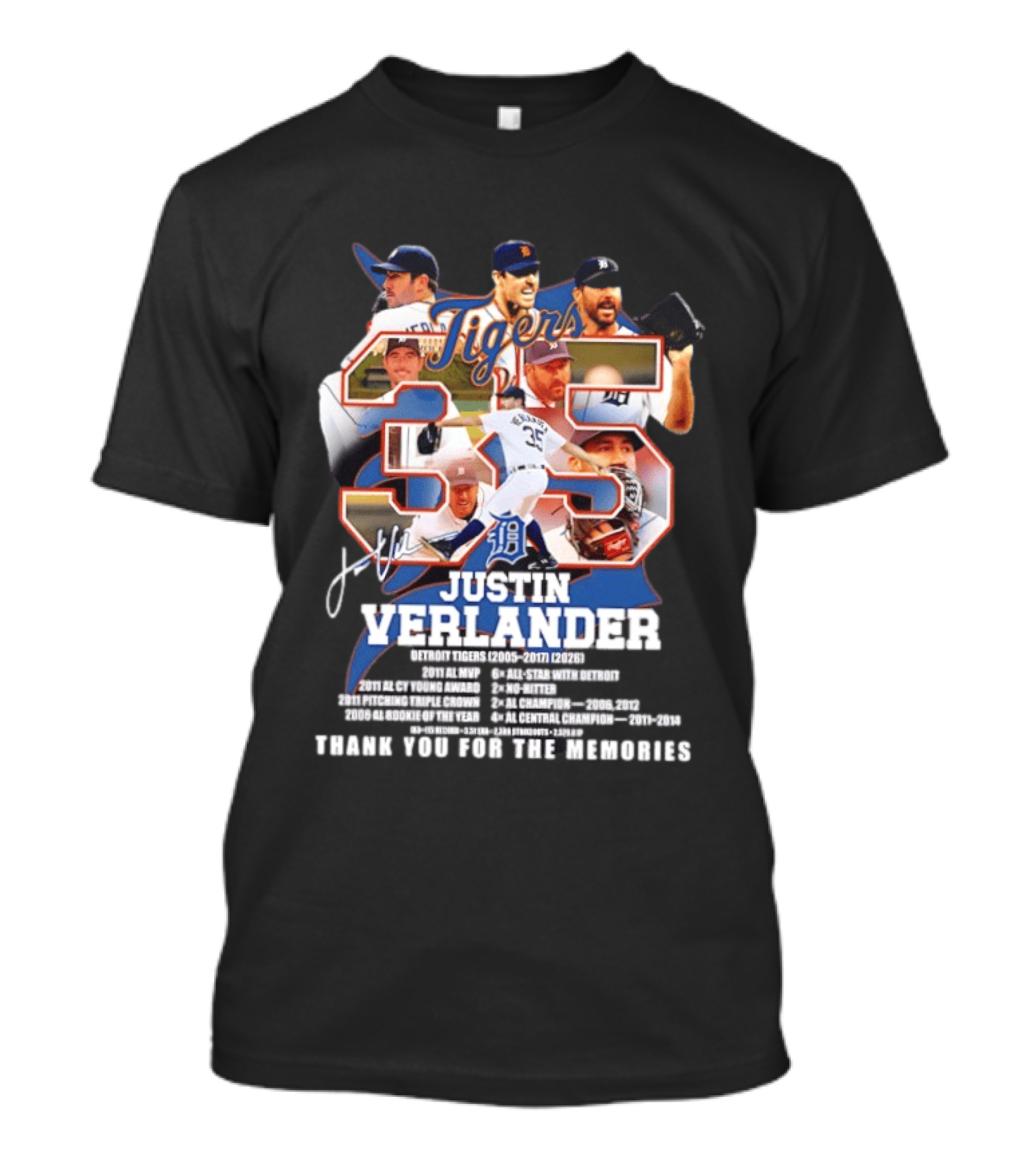 Detroit Tigers Justin Verlander 35 Thank You For The Memories 2026 T-Shirt