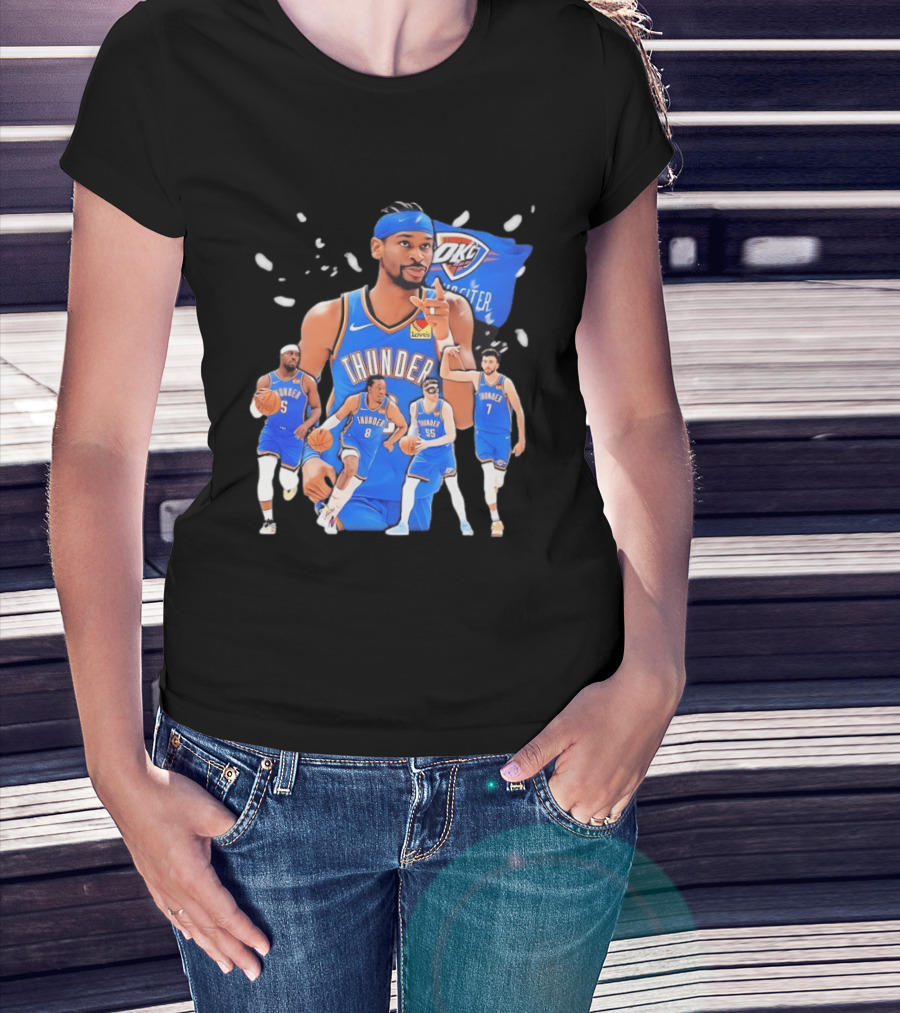Oklahoma City Thunder 2026 NBA Players Collage With OKC Thunder Logo And Basketball Team Members T-Shirt
