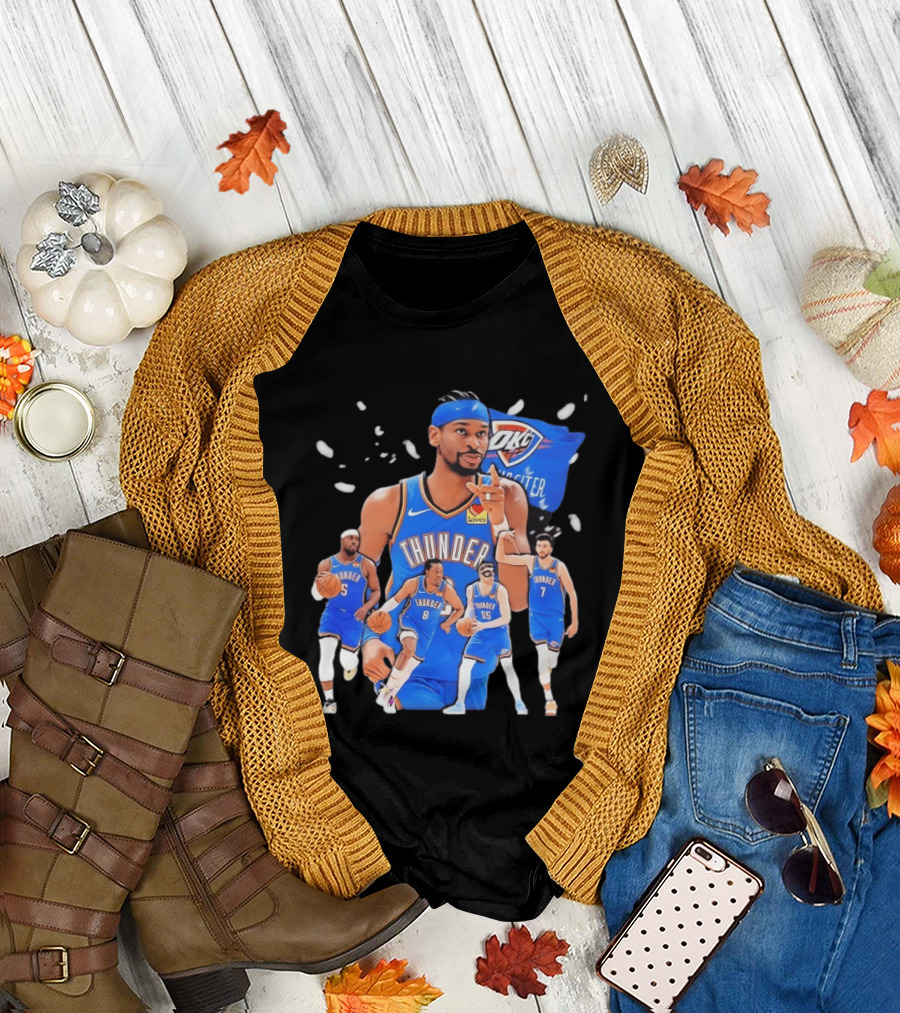 Oklahoma City Thunder 2026 NBA Players Collage With OKC Thunder Logo And Basketball Team Members T-Shirt
