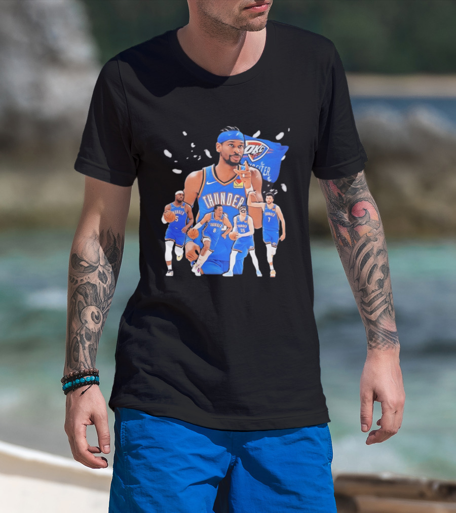 Oklahoma City Thunder 2026 NBA Players Collage With OKC Thunder Logo And Basketball Team Members T-Shirt