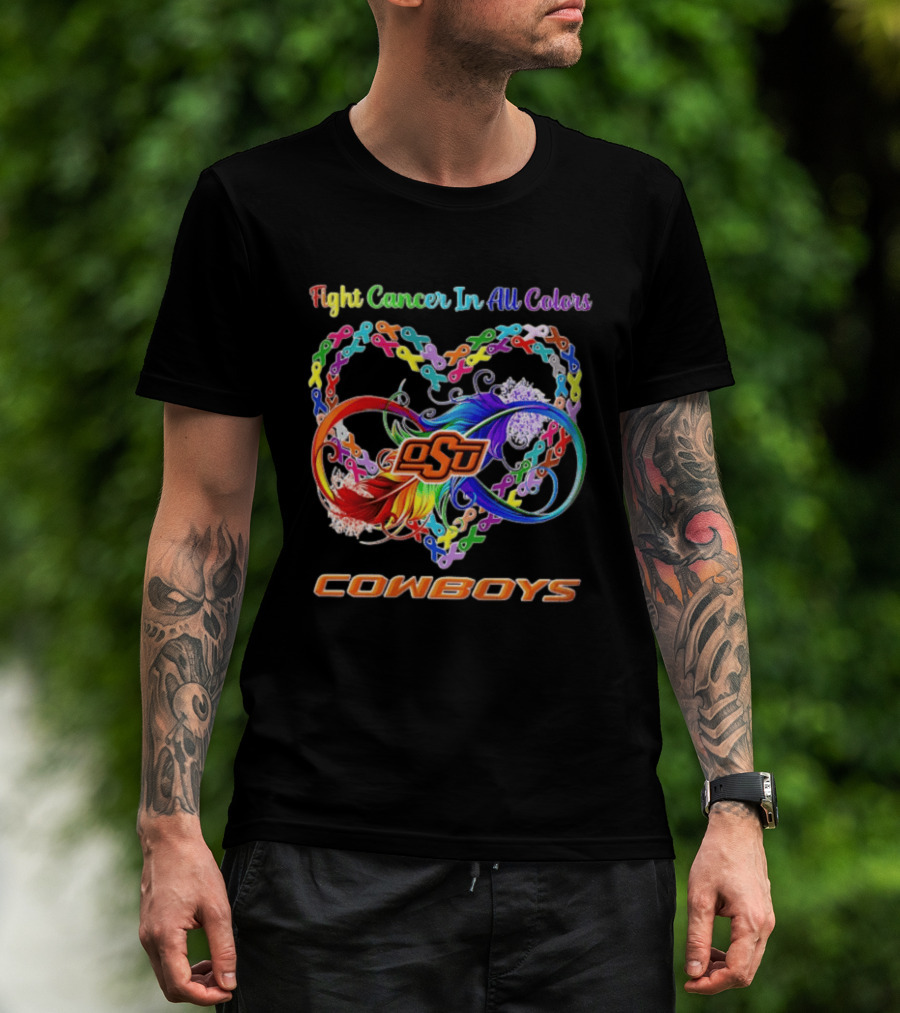 Cowboys Fight Cancer In All Colors OSU Heart Ribbon T-Shirt