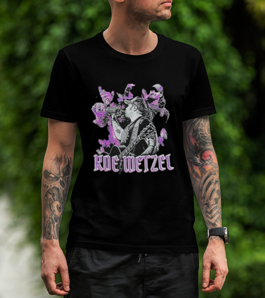 Koe Wetzel Fall Tour 2022 Purple Guitarist Montage T-Shirt