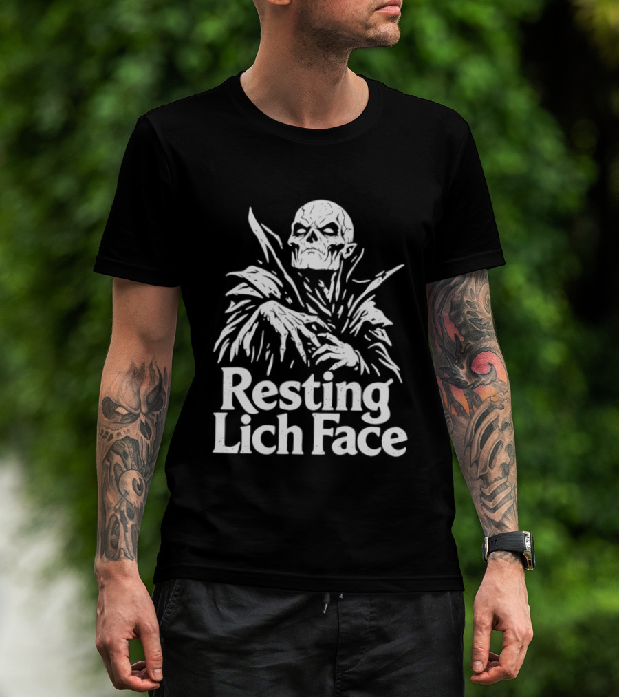 Resting Lich Face Skeleton Halloween 2026 T-Shirt