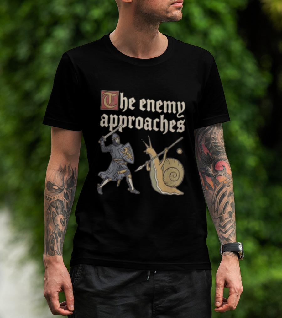 The Enemy Approaches Knight Duel With Snail Warrior In Medieval Battle Scene T-Shirt
