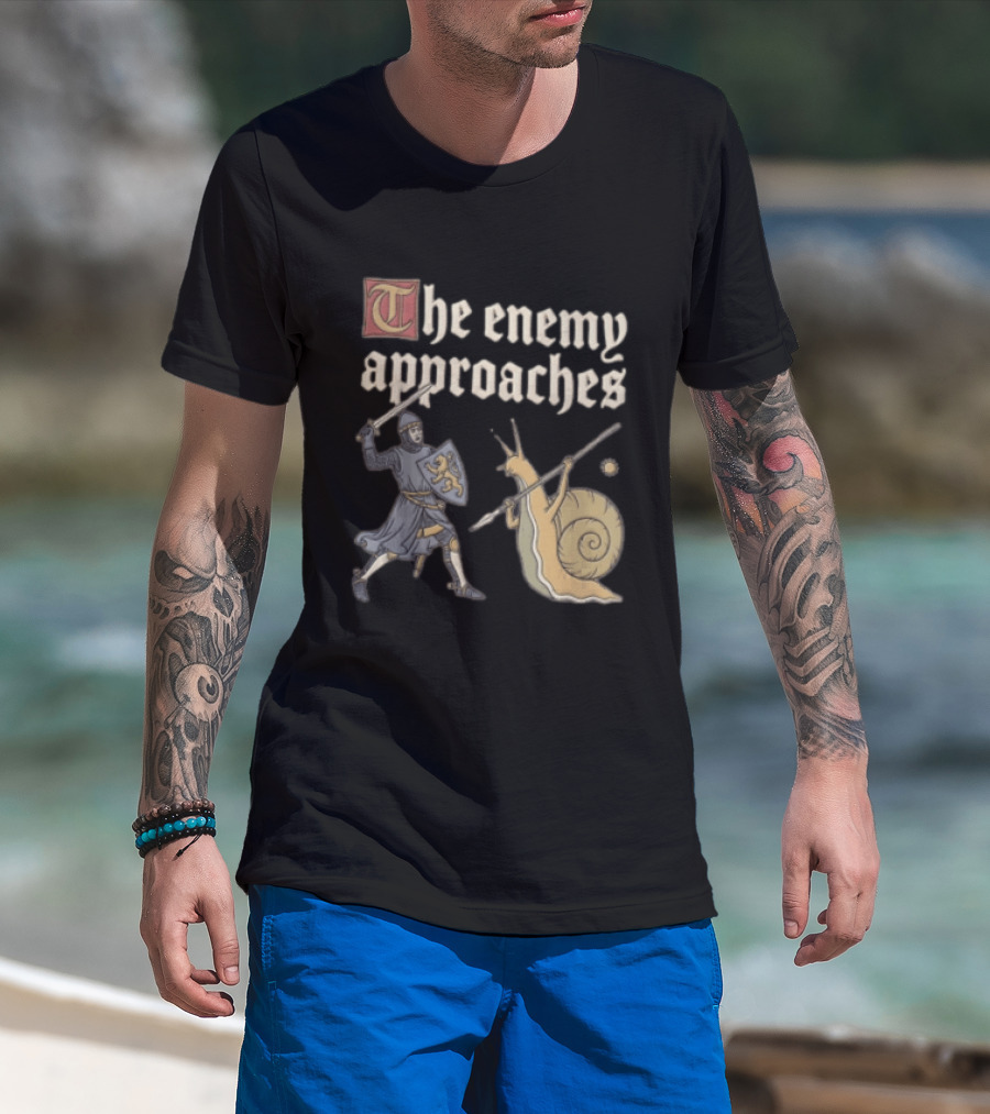 The Enemy Approaches Knight Duel With Snail Warrior In Medieval Battle Scene T-Shirt