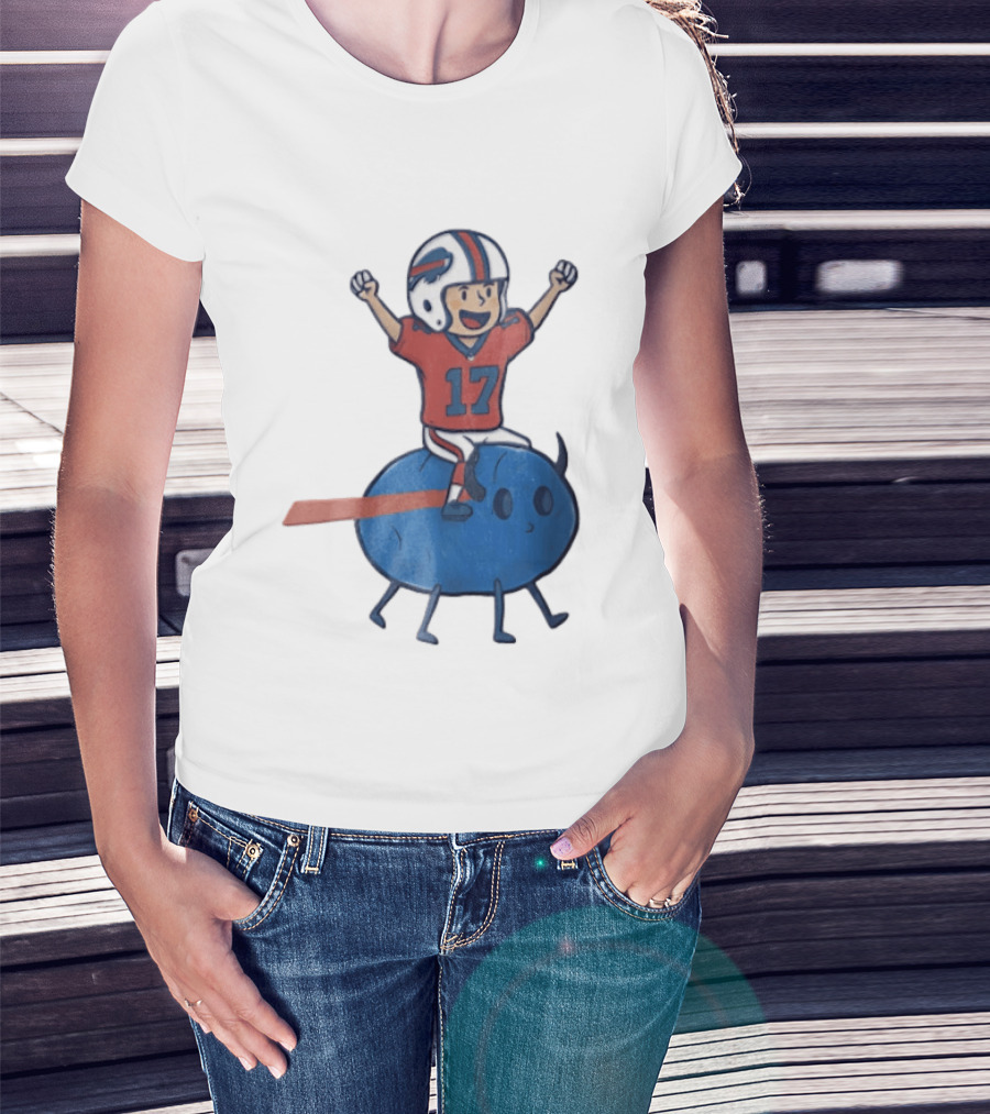 Buffalo Bills Josh Allen 17 Cartoon Character Riding Blue Creature T-Shirt