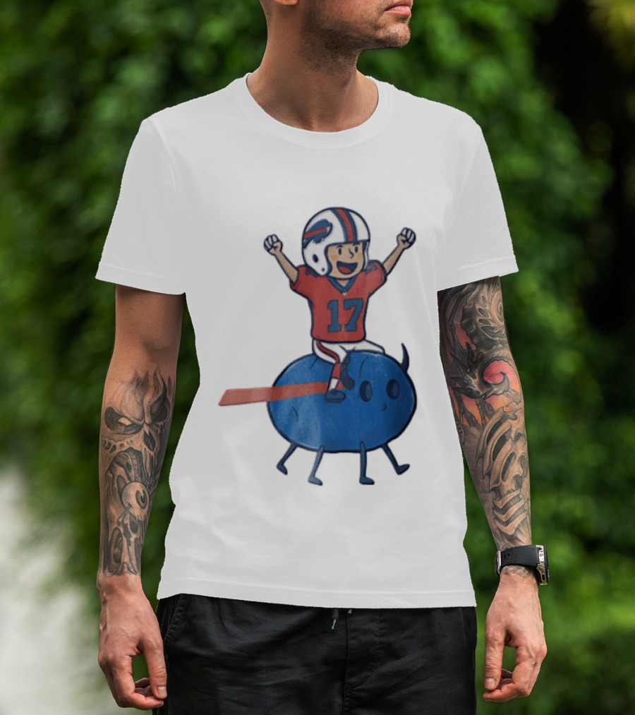 Buffalo Bills Josh Allen 17 Cartoon Character Riding Blue Creature T-Shirt