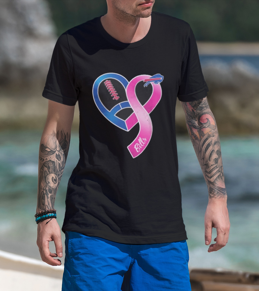 Buffalo Bills Heart Shaped Football Pink Ribbon T-Shirt