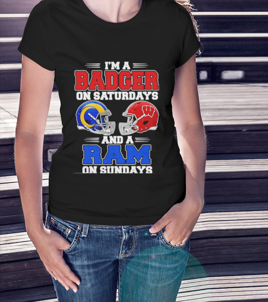 I'm A Badger On Saturdays And A Ram On Sundays Sports Fan Helmets T-Shirt
