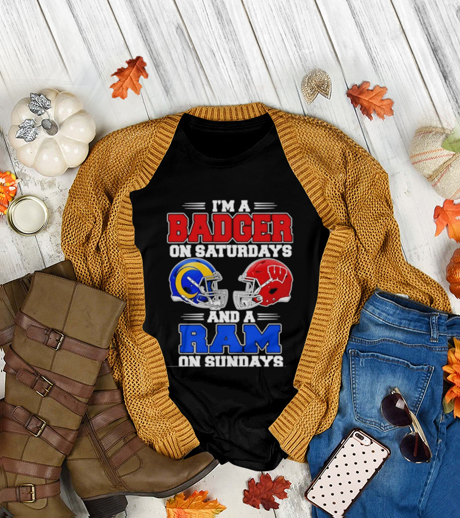 I'm A Badger On Saturdays And A Ram On Sundays Sports Fan Helmets T-Shirt