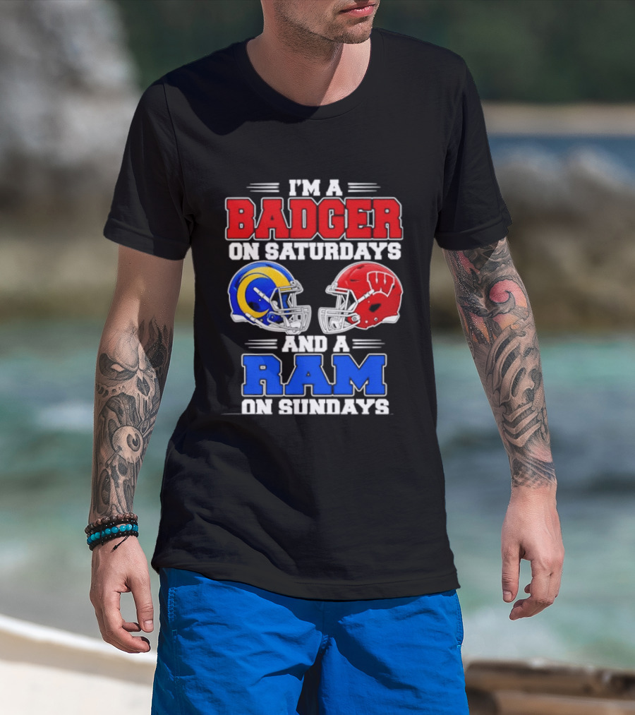 I'm A Badger On Saturdays And A Ram On Sundays Sports Fan Helmets T-Shirt