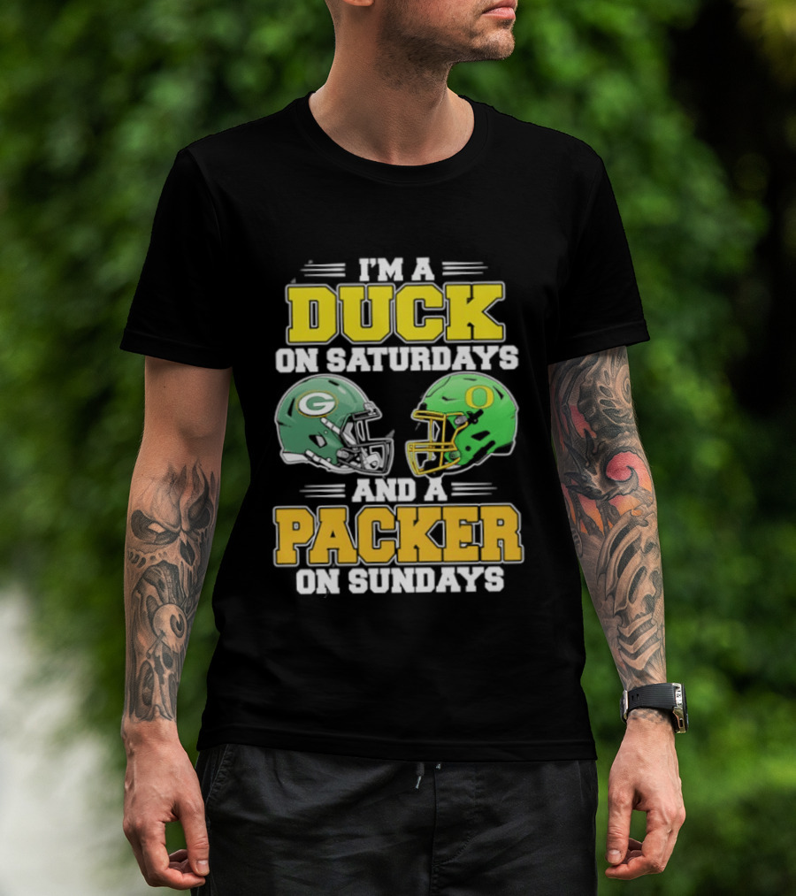I'm A Duck On Saturdays And A Packer On Sundays Green Bay Oregon Football Helmets T-Shirt