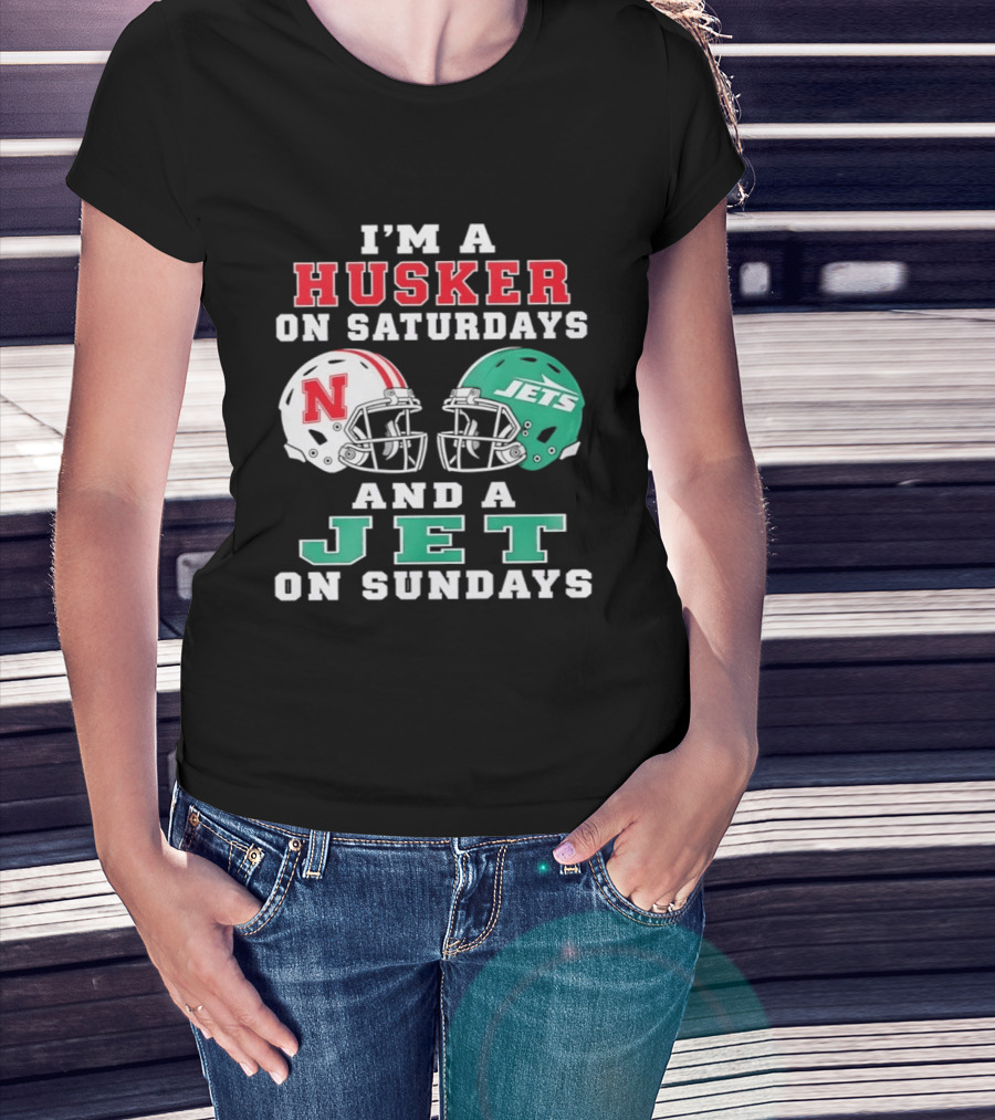 I'm A Husker On Saturdays Nebraska Fan And A Jet On Sundays New York Supporter Football Helmets T-Shirt
