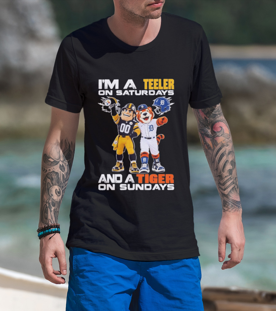 I'm A Steeler On Saturdays And A Tiger On Sundays Football And Baseball Mascots T-Shirt