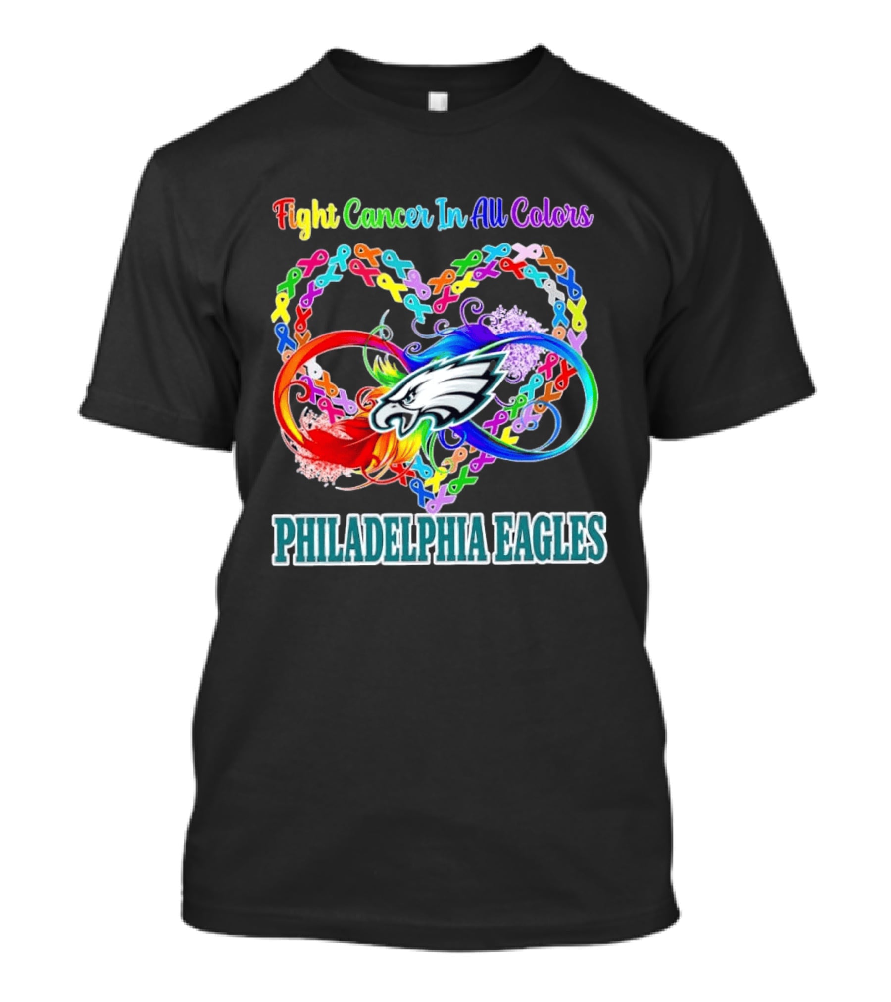 Philadelphia Eagles Fight Cancer In All Colors Heart Ribbons T-Shirt