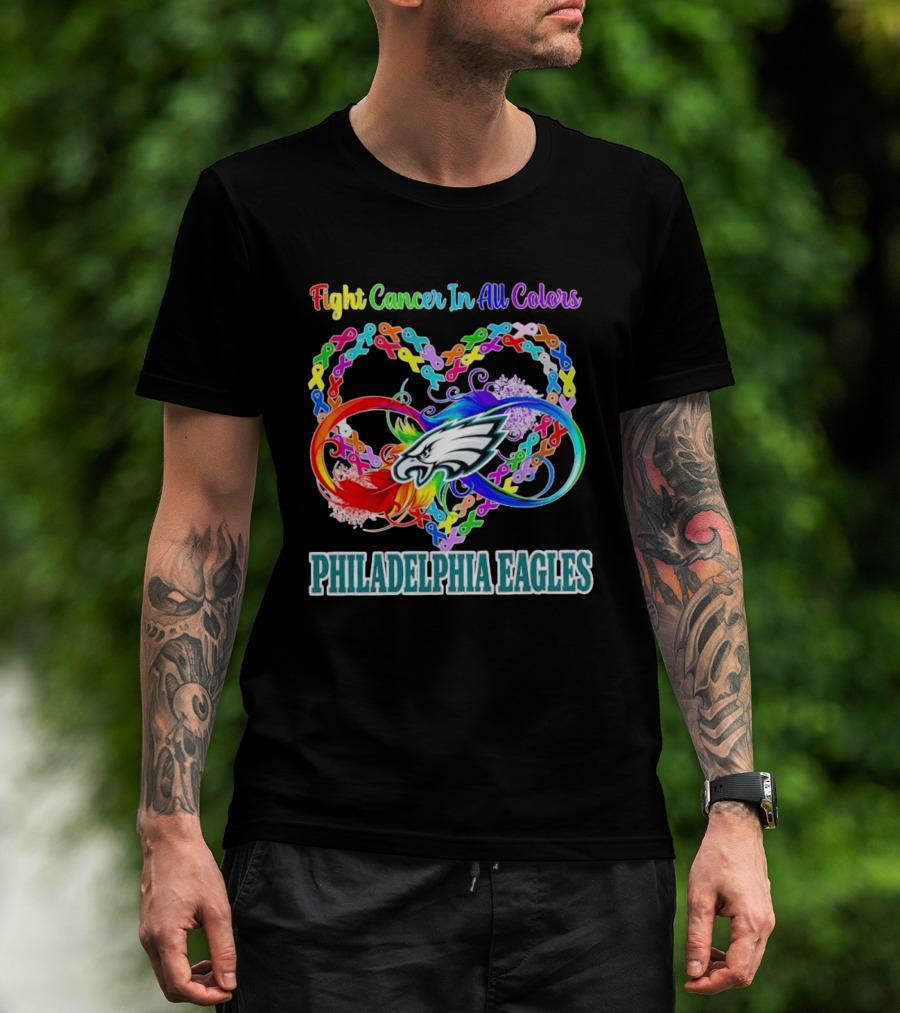Philadelphia Eagles Fight Cancer In All Colors Heart Ribbons T-Shirt