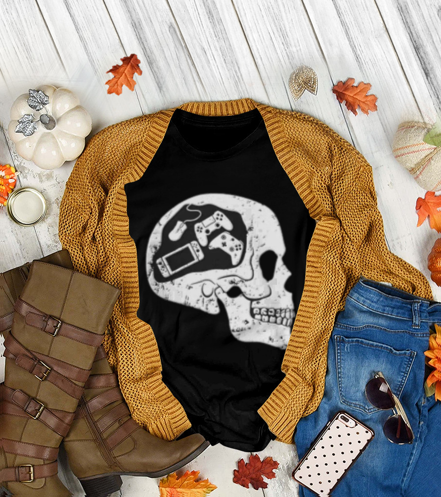 Skull Brain Gaming Controllers Mouse Video Game Lovers T-Shirt