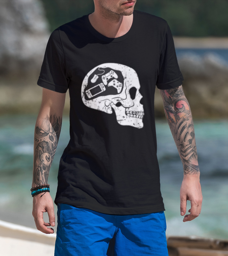 Skull Brain Gaming Controllers Mouse Video Game Lovers T-Shirt