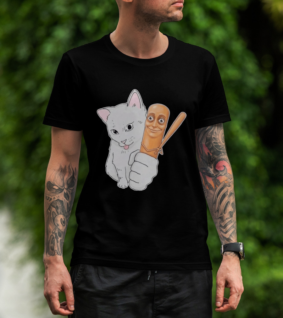 Gray Cat With Smiling Baseball Bat T-Shirt