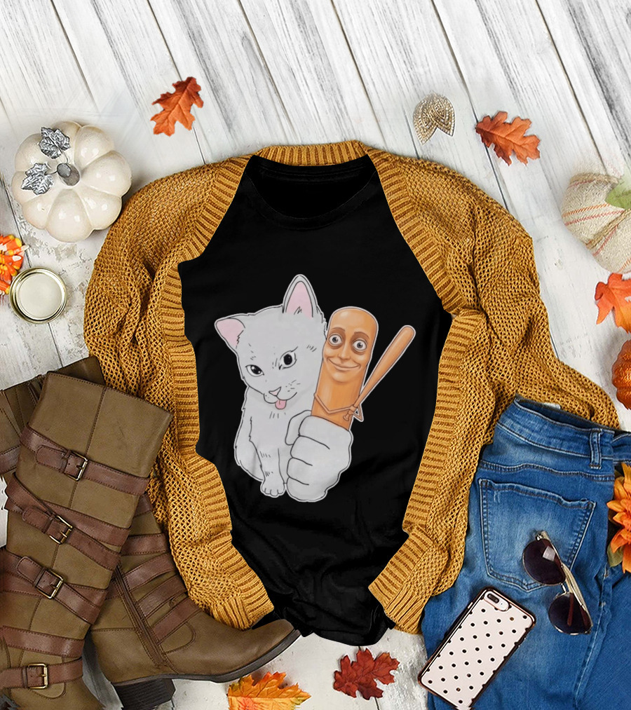 Gray Cat With Smiling Baseball Bat T-Shirt