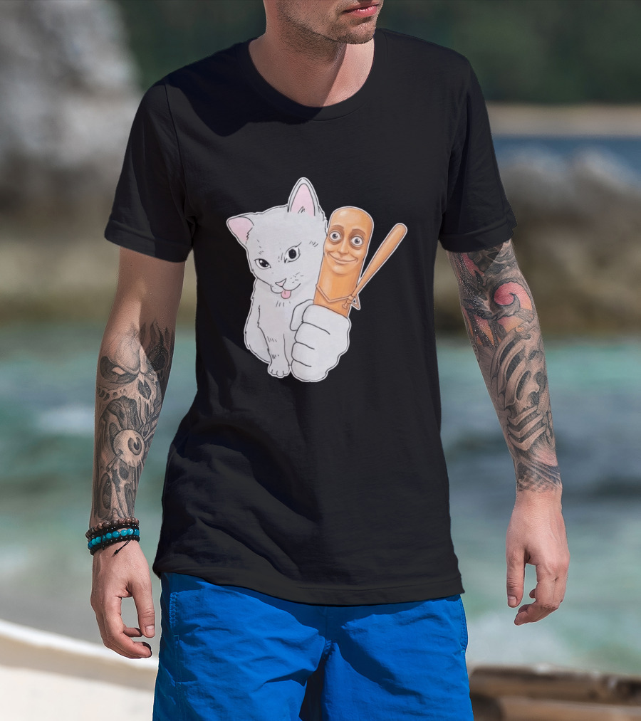 Gray Cat With Smiling Baseball Bat T-Shirt